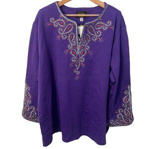Bob Mackie Wearable Art Embroidered Embellished Tunic Top Women 3X Purple